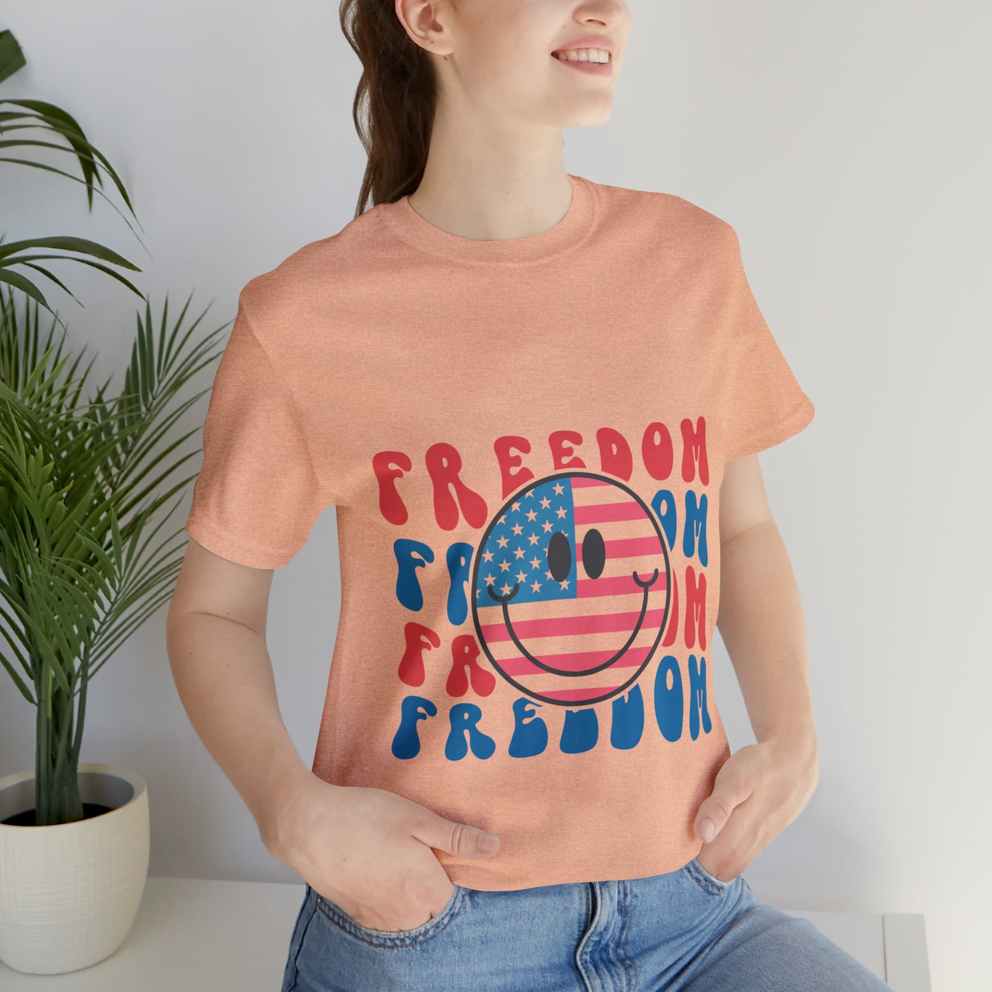 Freedom Smiley Face Flag Unisex Jersey Short Sleeve Tee Patriotic American Flag