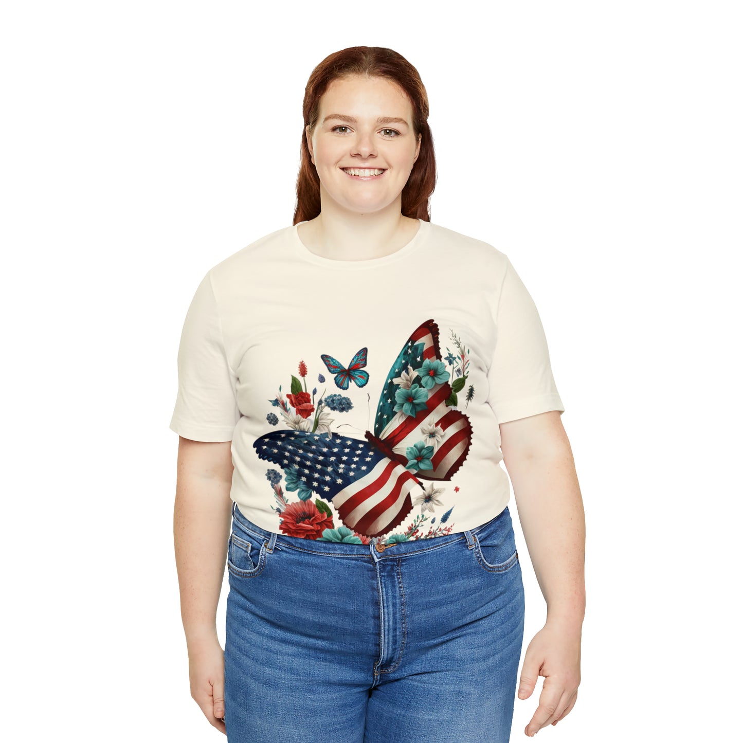 Unisex Jersey Short Sleeve Tee, American Flag, Butterfly, Patriotic