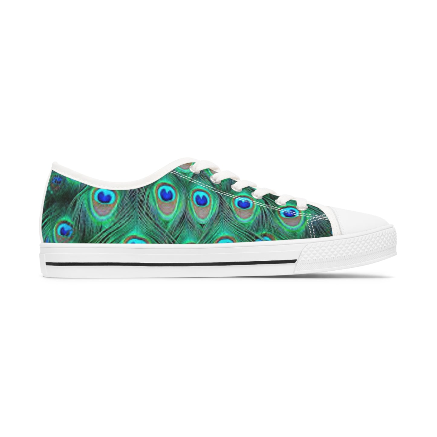 Women's Low Top Sneakers, Peacock, Green, Feathers