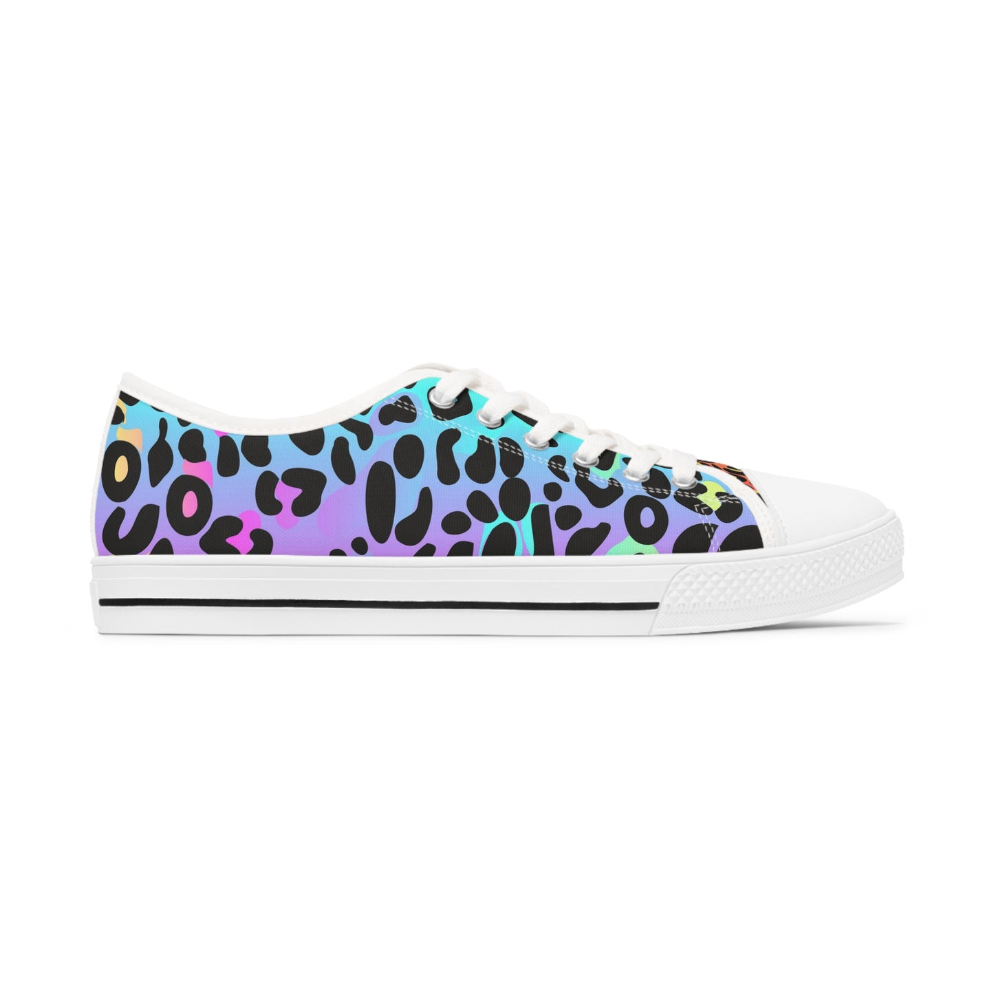 Women's Low Top Sneakers, Multicolor leopard print, Rainbow, Blue, Yellow, Aqua