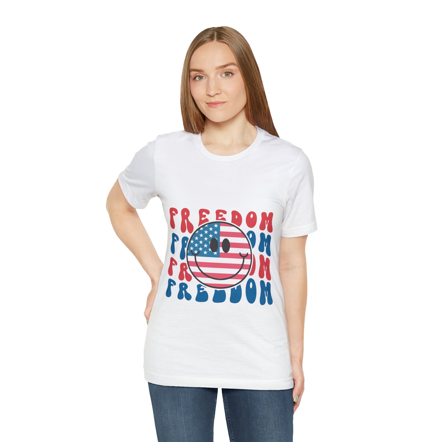 Freedom Smiley Face Flag Unisex Jersey Short Sleeve Tee Patriotic American Flag