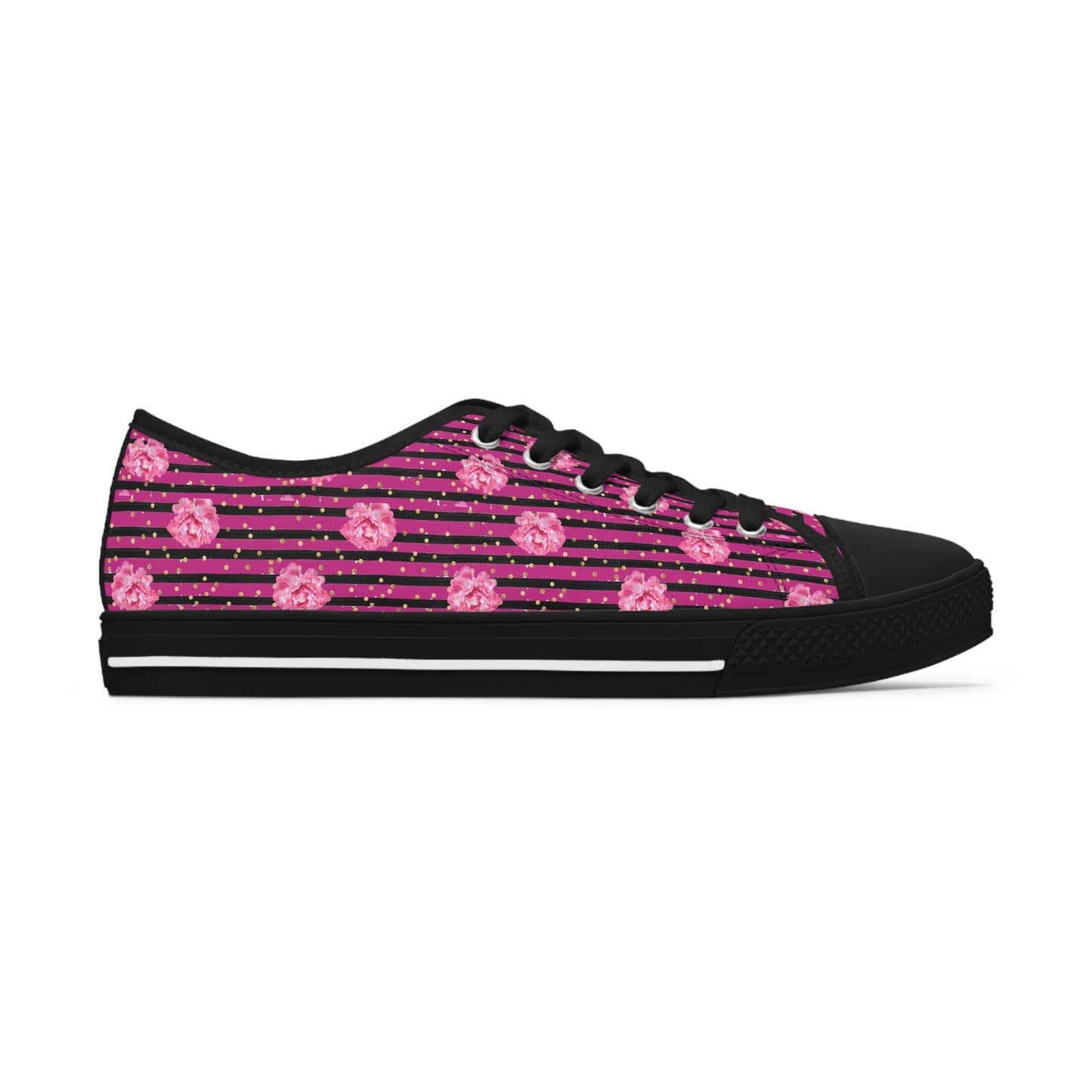 Rose and Black Striped Print Women's Low Top Sneakers