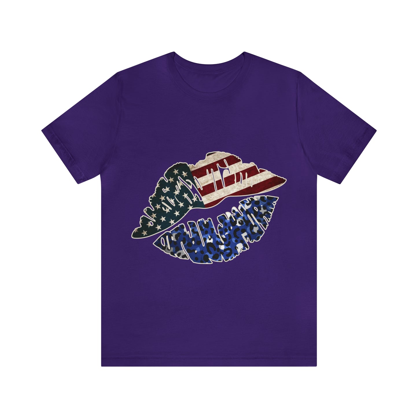 American Flag Lips 4th of July Unisex Jersey Short Sleeve Tee Patriotic Retro