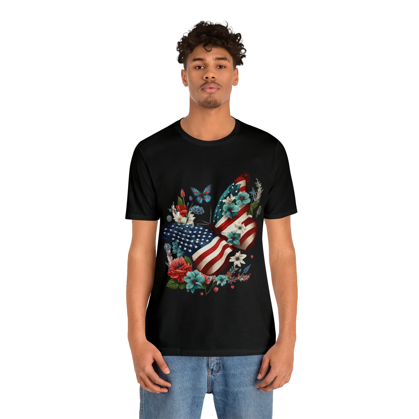 Unisex Jersey Short Sleeve Tee, American Flag, Butterfly, Patriotic