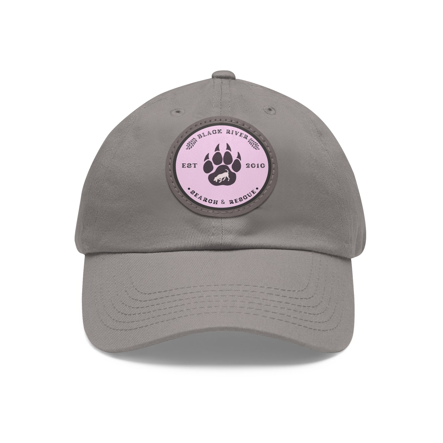 Copy of Unisex Hat with Leather Patch (Round), Black River Search & Rescue Logo, Pink patch