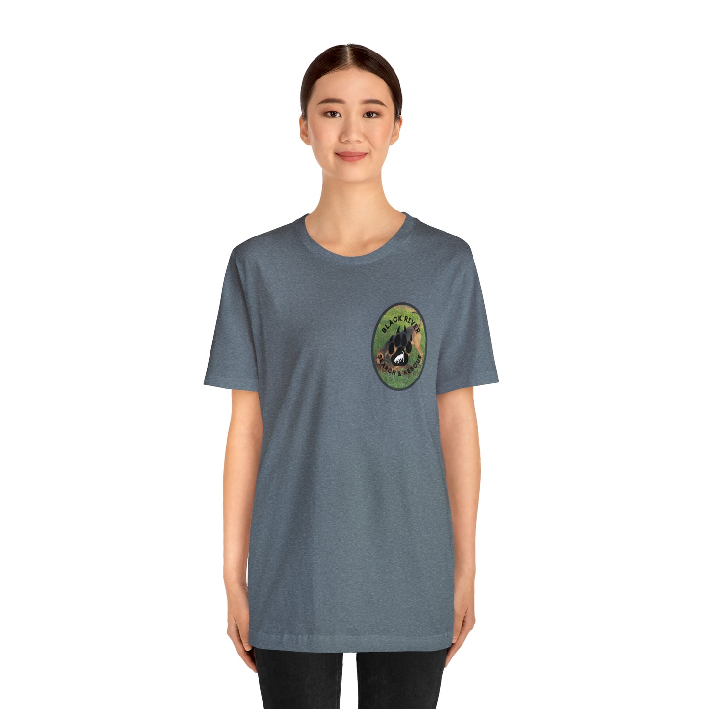 Black River Search & Rescue Logo with Lucy Unisex Jersey Short Sleeve Tee