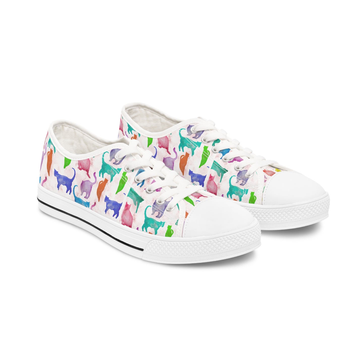 Women's Low Top Sneakers, watercolor cats, multi-color