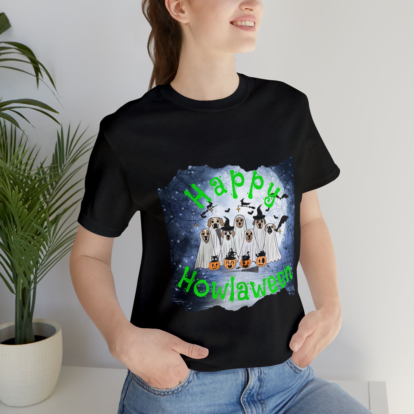 Happy Howlaween Dog Green Short Sleeve Tee, Halloween shirt