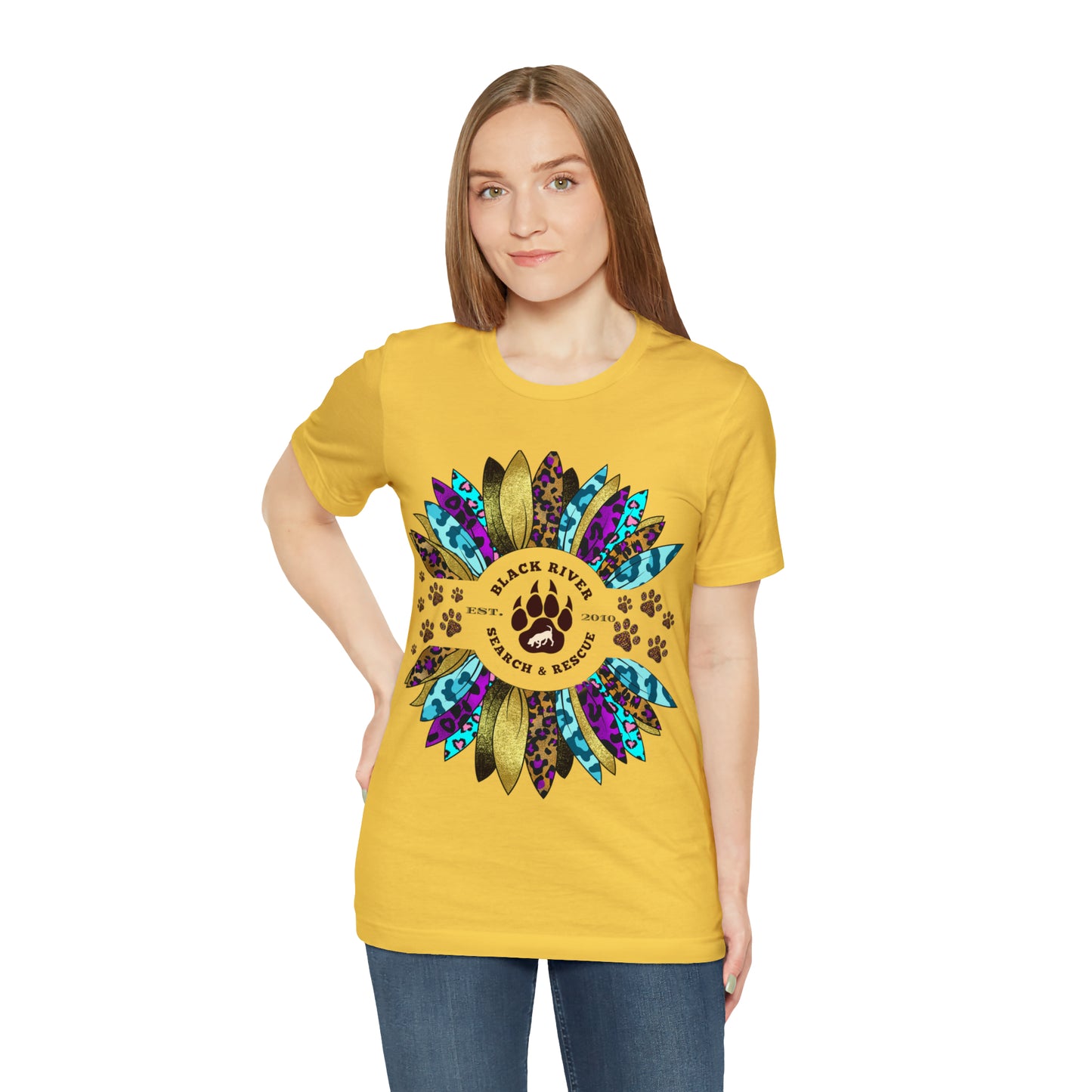 Black River Search & Rescue Logo Multicolor Sunflower Unisex Jersey Short Sleeve Tee