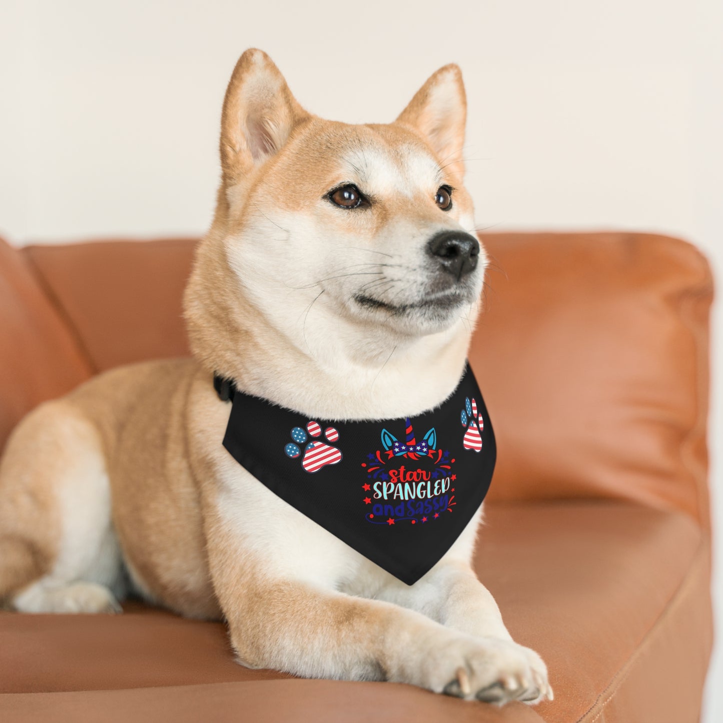 Black 4th of July Patriotic Pet Bandana Collar Star Spangled and Sassy