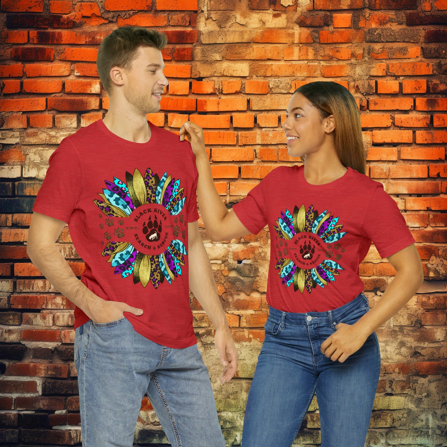 Black River Search & Rescue Logo Multicolor Sunflower Unisex Jersey Short Sleeve Tee