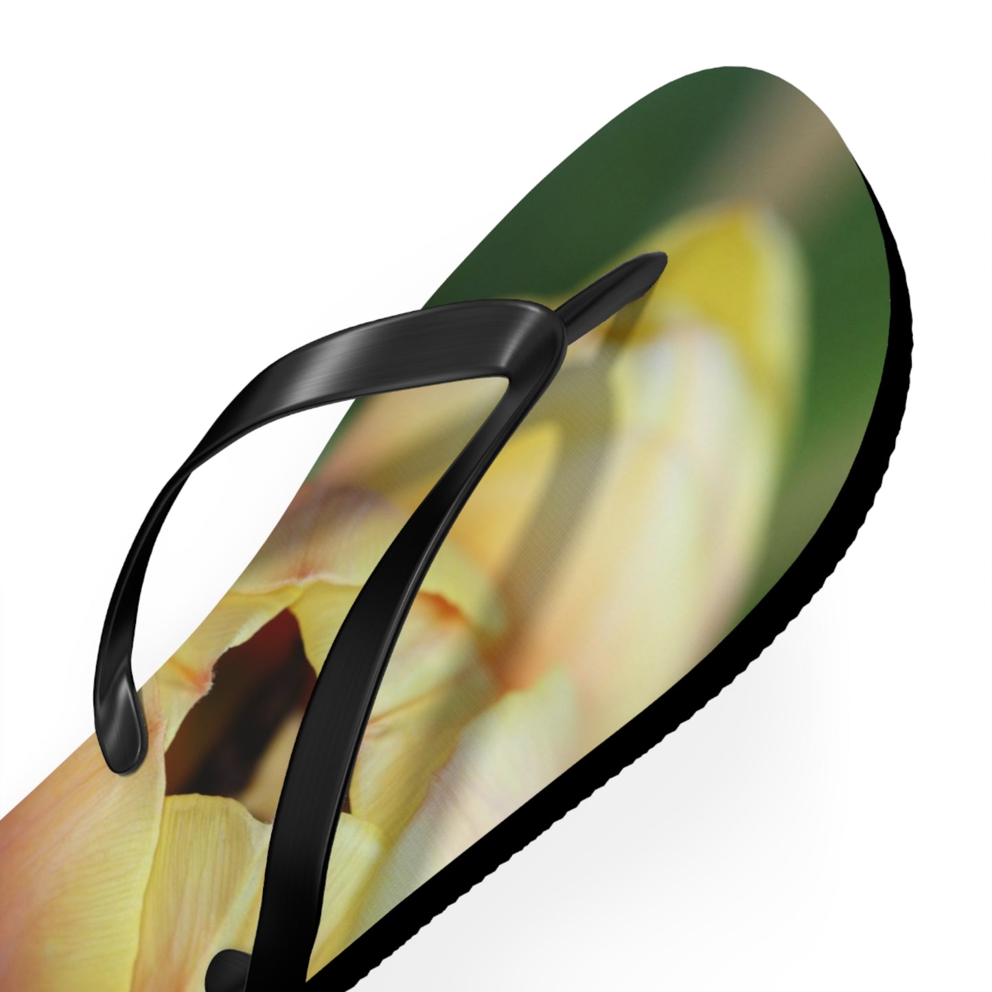 Flip Flops, tulips, peach, yellow, flowers